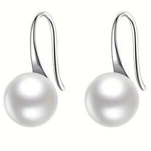 Elegant 1.8cm Large Pearl Drop Hook Earrings - Silver Tone